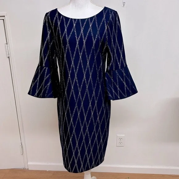 2/$15 Jessica Howard Navy&Silver Dressy Dress size 10 - Picture 1 of 6